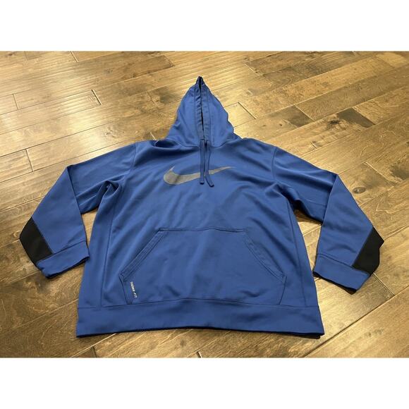 Nike Mens Blue Therma Fit Big Swoosh Pullover Pocket Hoodie Size XL 480085-463 - Picture 2 of 10